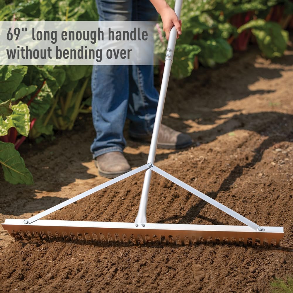 Landscape Rake 36'', Aluminum Rakes with Lightweight 69'' Handle, Landscaping Rake Tool for Lawn Care, Beach