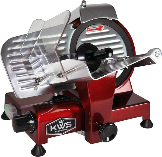KWS MS-6RT Premium 200w Electric Slicer 7.67-Inch in Red Teflon Blade, Frozen Meat Deli Meat Cheese Food Slicer Low Noises Commercial and Home Use
