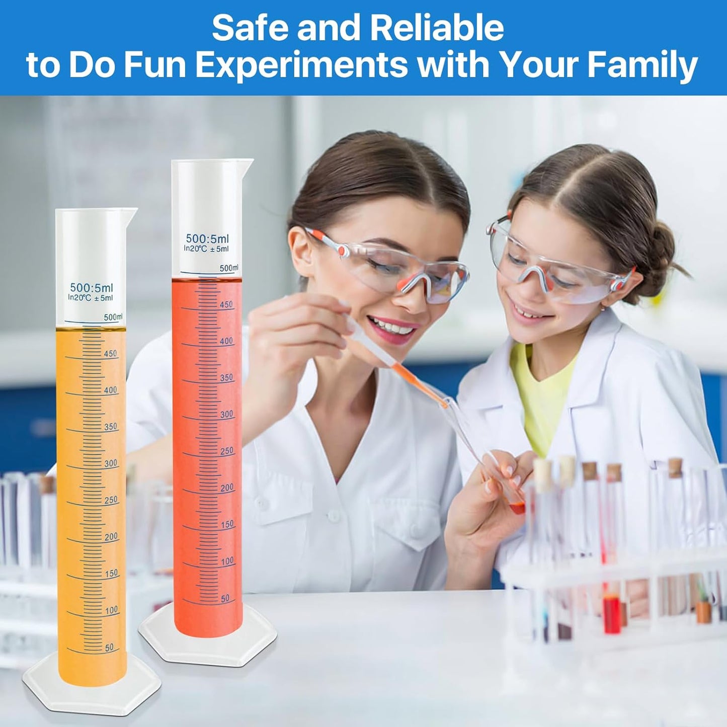 4 Packs 500ml Plastic Graduated Cylinder,Transparent Measuring Cylinder Set with Pour Spout, 2-Sided Making Plastic Lab Test Tube for Science Projects, Laboratory Supplies