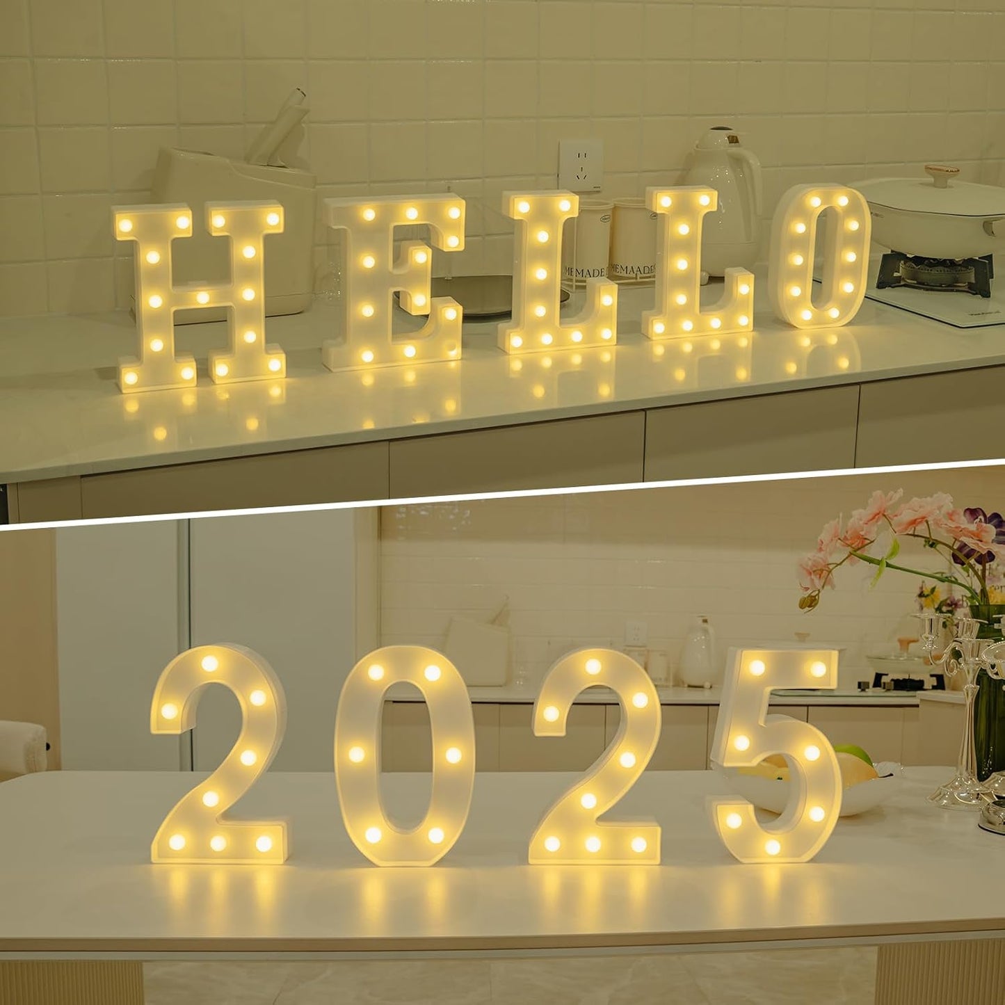 Foaky LED Letter Lights Sign Marquee Light Up Letters Sign for Night Light Wedding/Birthday Party Battery Powered Christmas Lamp Home Bar Decoration(W)