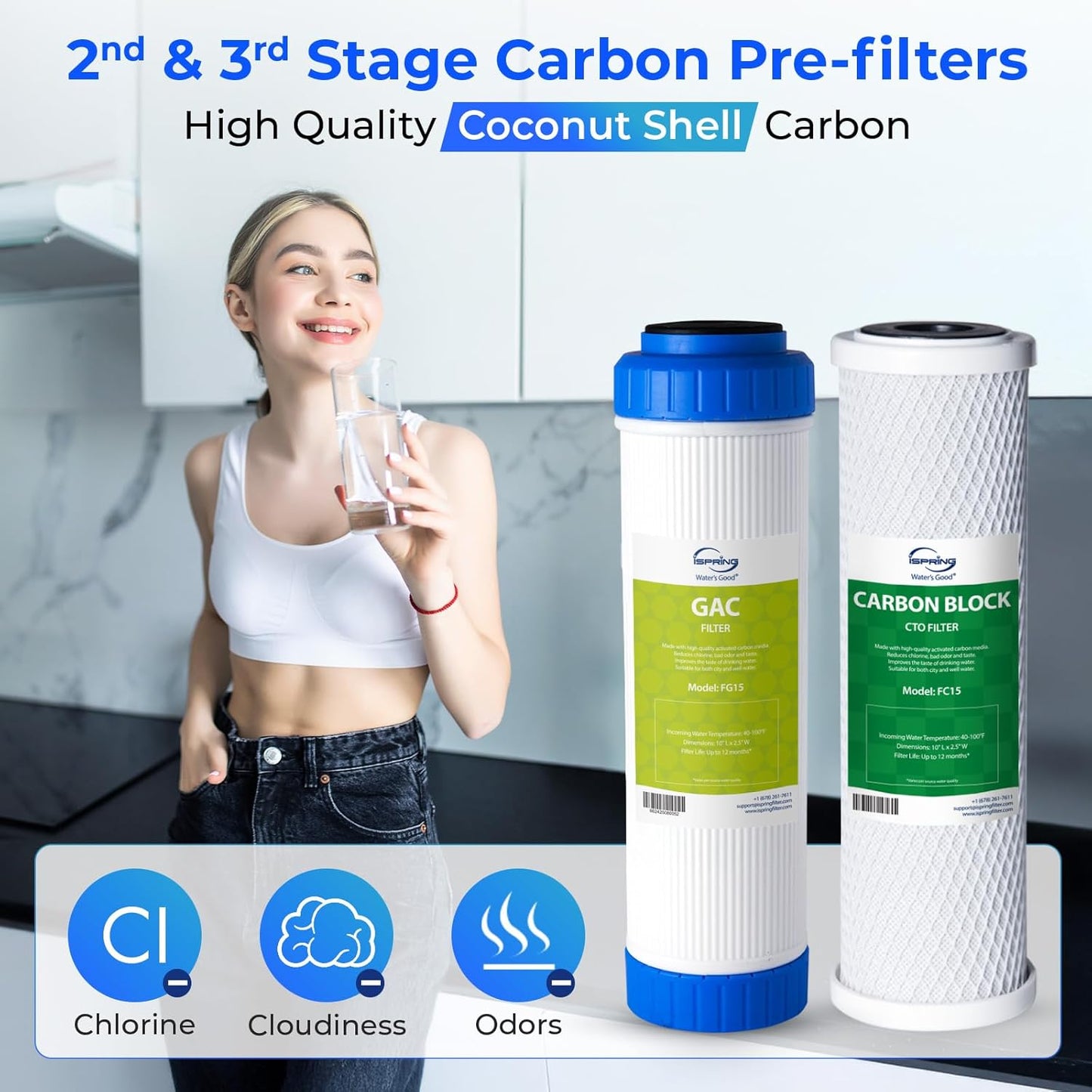 iSpring F3 NSF Certified 6-Month Prefilter Replacement Water Filter Cartridge Pack Set for Standard Reverse Osmosis RO Systems