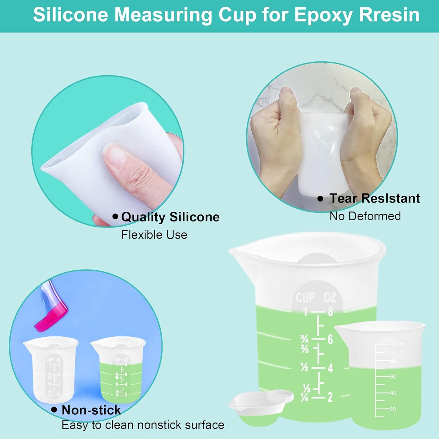 Silicone Measuring Cups for Resin Supplies,Resin Kit for 250ml &100ml Non-Stick Mixing Cups,Silicone Cups for Resin Molds,Epoxy Resin Cups,Cooking,Casting Molds,Jewelry Makin,DIY Crafts
