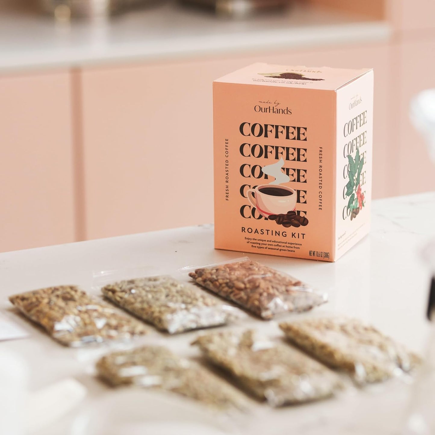 Coffee Roasting Kit by OurHands - Learn to Roast Green Coffee at Home with Your Oven - Includes 6 Varieties of Unroasted Coffee, Detailed Instructions and Coffee Roasting Tools