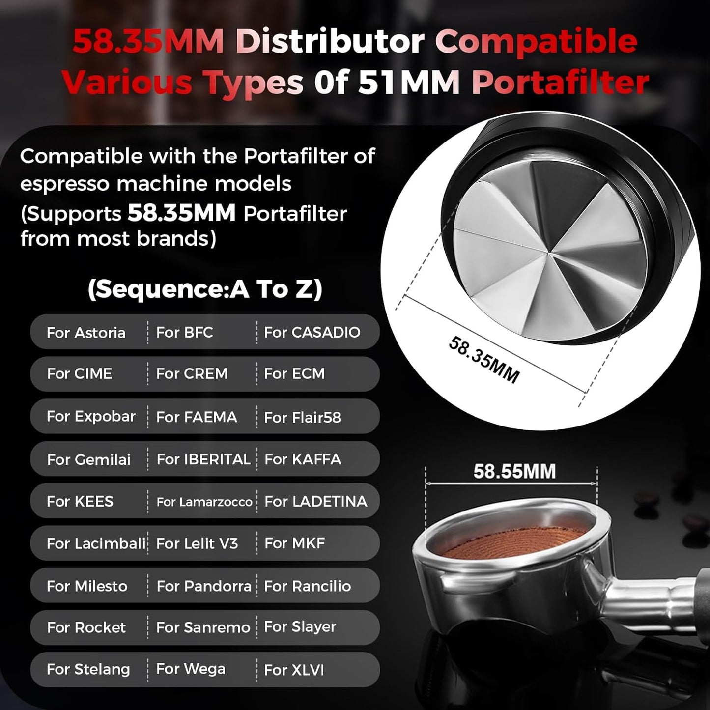 IKAPE 58.35MM Newly Upgrade Espresso Coffee Distributor, Coffee Dual-Bearing & High-Speed Distribution Tools, Adaptive Height Coffee Tamper Leveler for Over 58mm Portafilters
