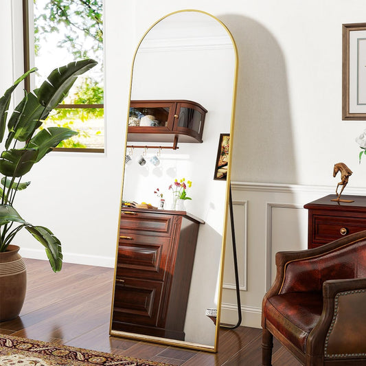 VooBang 21 x 64 inch Arched Full Length Mirror, Gold Arch Floor Mirror Full Length with Stand, Full Body Standing Mirror for Living Room, Bedroom, Hanging or Leaning Against The Wall