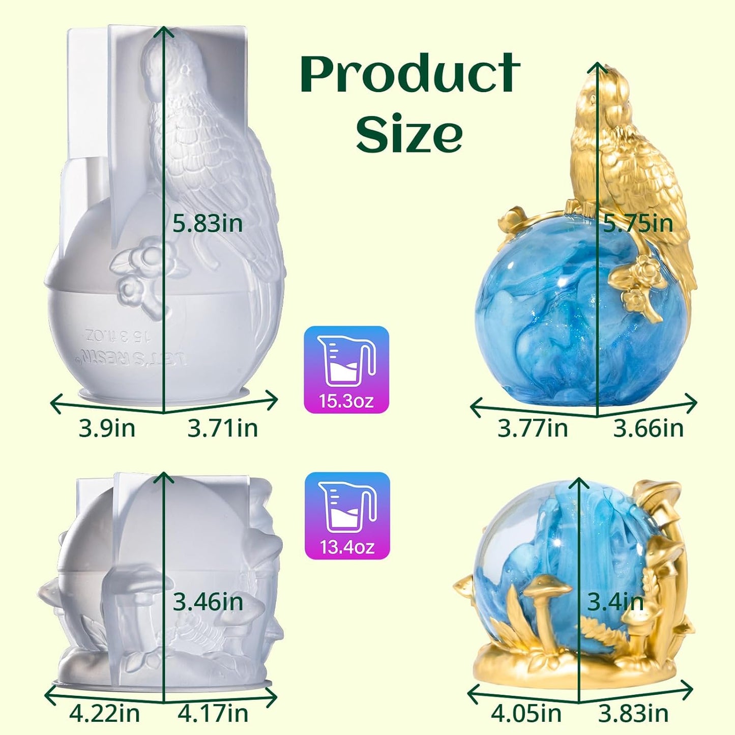 LET’S Resin Crystal Ball Resin Molds, Crystal Orb Decorative Statue Silicone Molds with Mushroom Stand and Bird Figurine,3D Sphere Epoxy Resin Molds for DIY Tabletop Decor, Housewarming Gifts