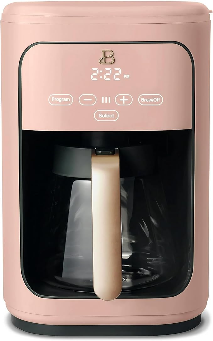 Beautiful by Drew Barrymore 14-Cup Programmable Drip Coffee Maker, Touch-Activated Display, Fast 14-Min Brew, Bold Strength, Keep Warm 4 H, Gold Filter (Rose)
