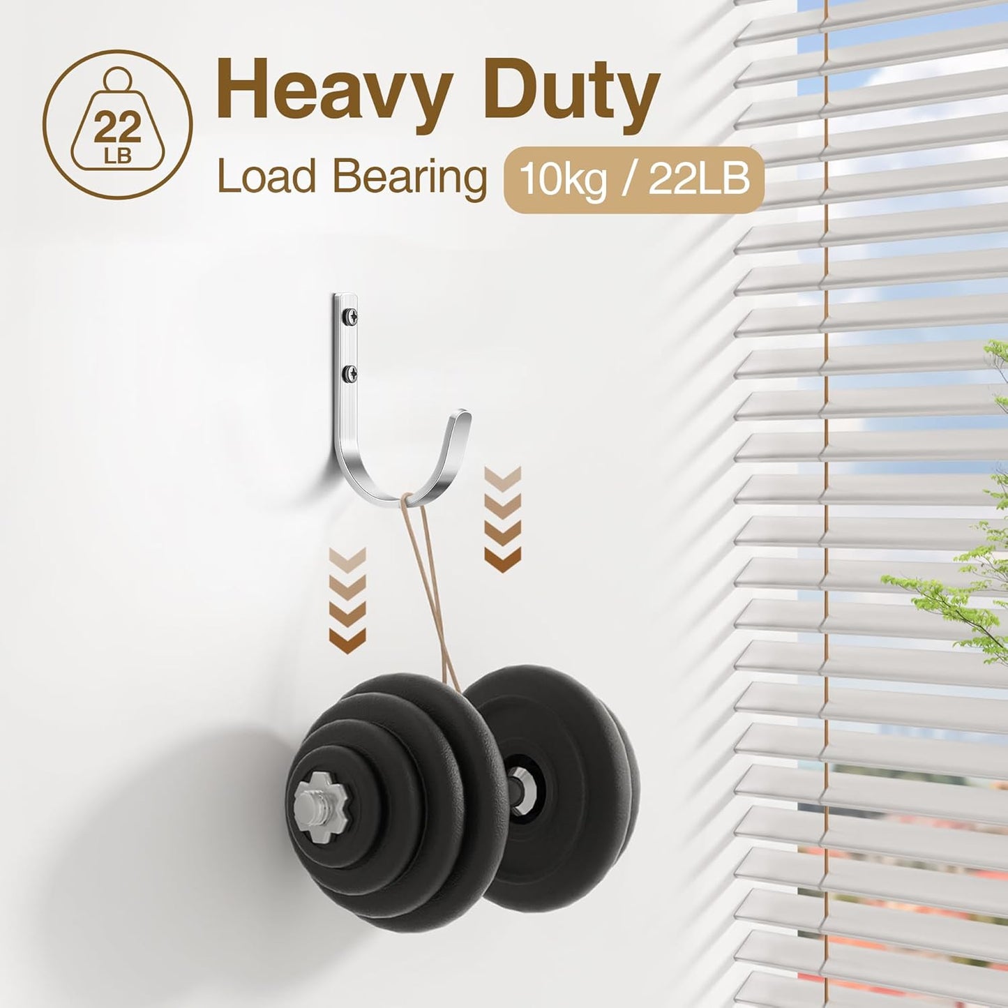 10-Pack Wall Hooks for Hanging Towel/Coat - 22LB Screw in Metal Hanger Wall Mount, for Outdoor, Closet, Door, Bathrooms, for Backpack, Robe, Silver