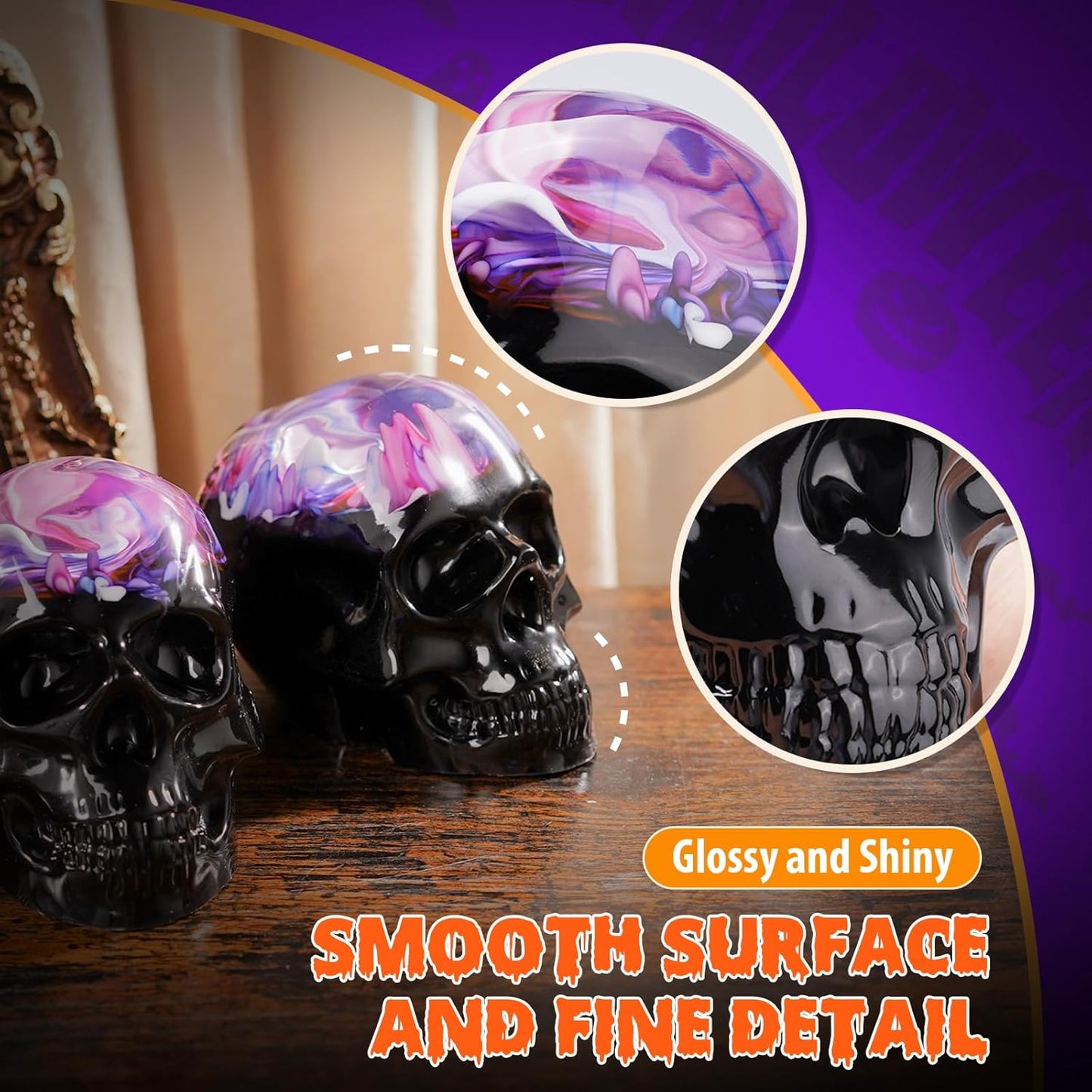 LET'S RESIN 3D Skull Resin Molds, 4 Sizes Set of Skull Silicone Molds for Epoxy Resin, Candle Wax, Soap, Clay, Key Chain Casting, Ideal Halloween Home Decoration and Gifts