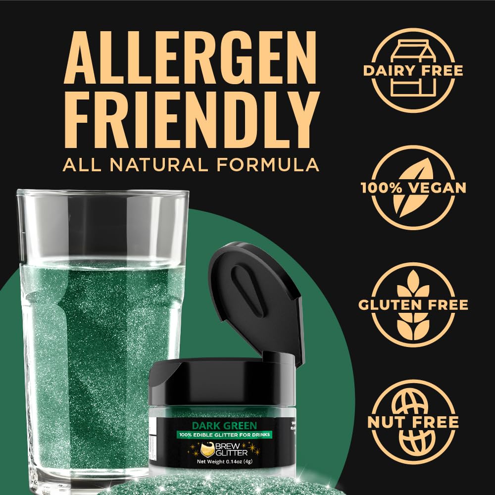 Brew Glitter Dark Green Edible Drink Glitter 1x 4g Jar for Cocktails, Beer, & Beverages