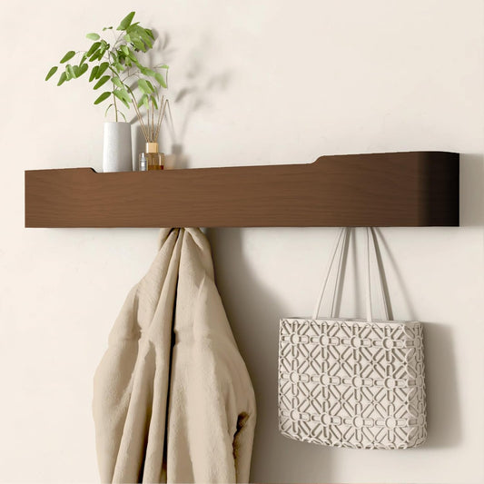 Coat Rack Wall Mount Entryway Organizer Modern Key Holder Wall Mount with Wooden Shelf Entryway Hooks for Bedroom Kitchen Hallway Bathroom for Hanging Coats Hats Bags Towels