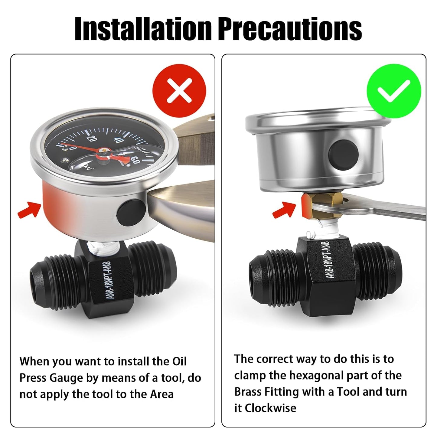Universal 0-100psi Fuel Pressure Gauge 1/8" NPT Oil Press Gauge with 1/2" Barb Inline Fuel Pressure Gauge Fitting Adapter