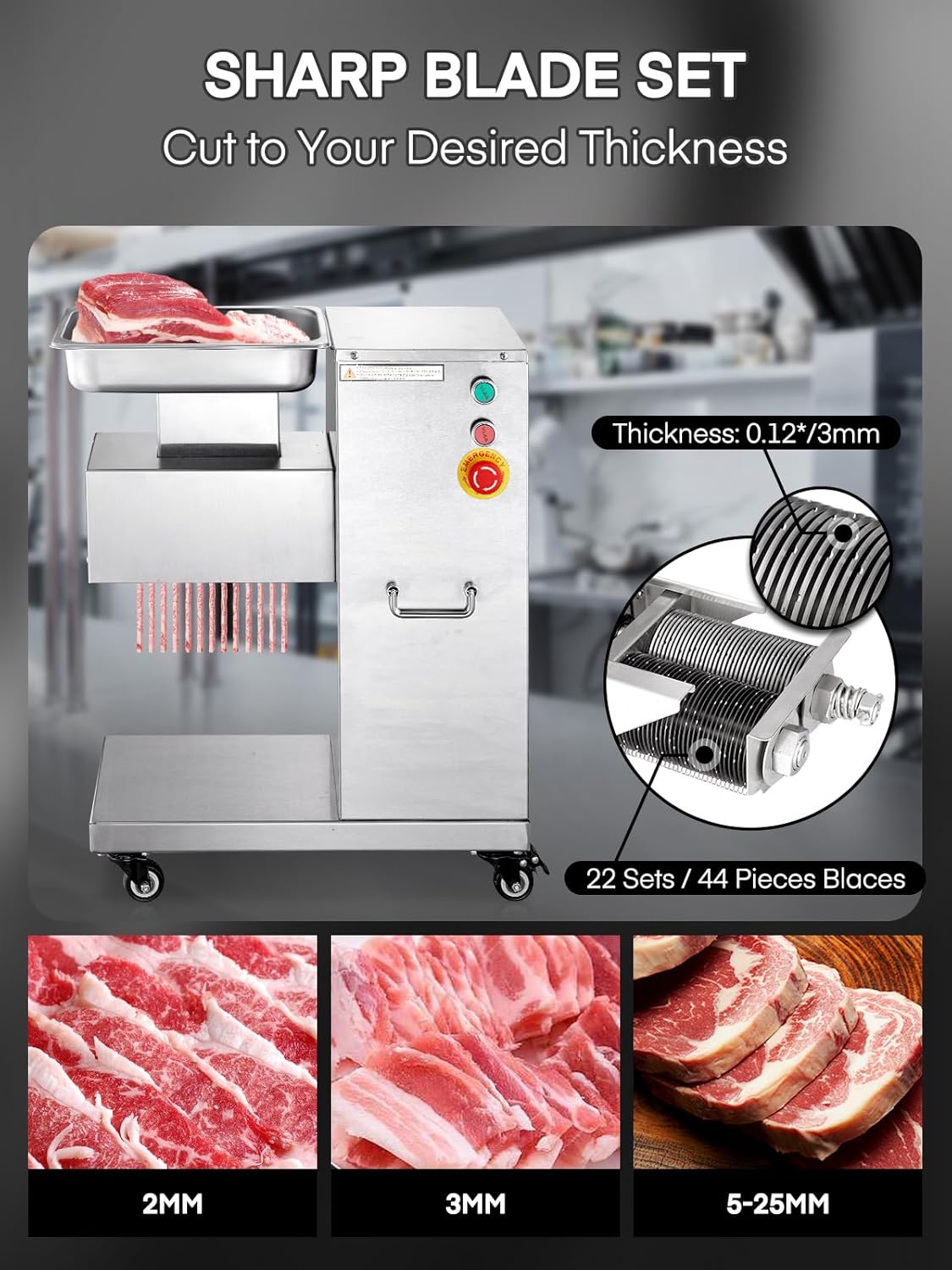 Commercial Meat Cutter Machine, 1200LB/H Electric Cutting Machine 750W Commercial Meat Slicer 3mm Blade Restaurant Food Slicer Stainless Steel For Kitchen Restaurant Supermarket