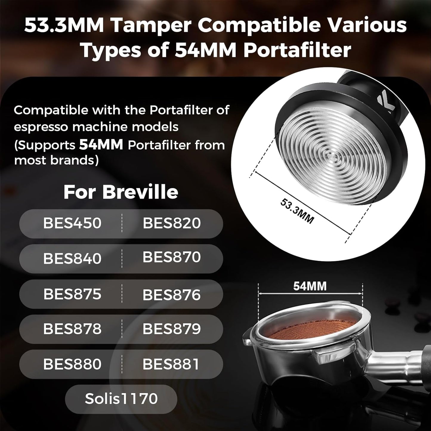 IKAPE 53.3MM V6 Impact Espresso Tamper with Sound Feedback, 15lb/30lb Interchangeable Springs, Espresso High Tamper with Triple-spring System, Fits 54mm portafilters