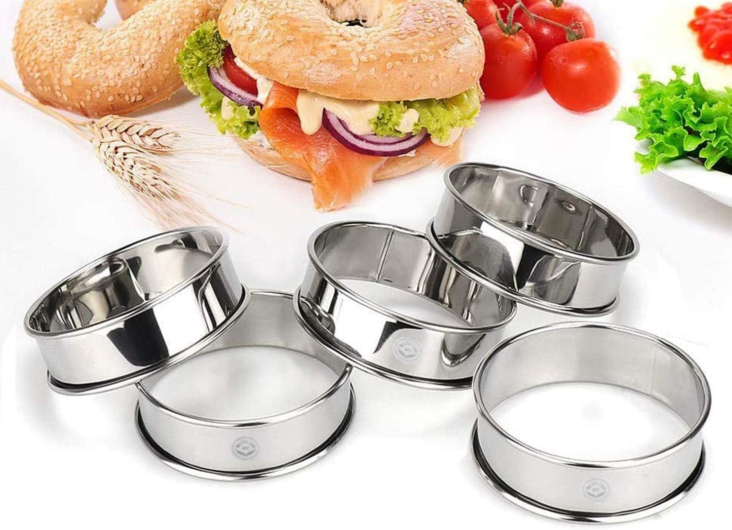 NewlineNY Stainless Steel 5 Pcs double rolled edges Circular Round Tart Rings, Pastry Muffin Molding Plating, Set of 5 : 1 x (28cm 11") + 4 x (10cm 4") x (2.2cm 0.85" H)