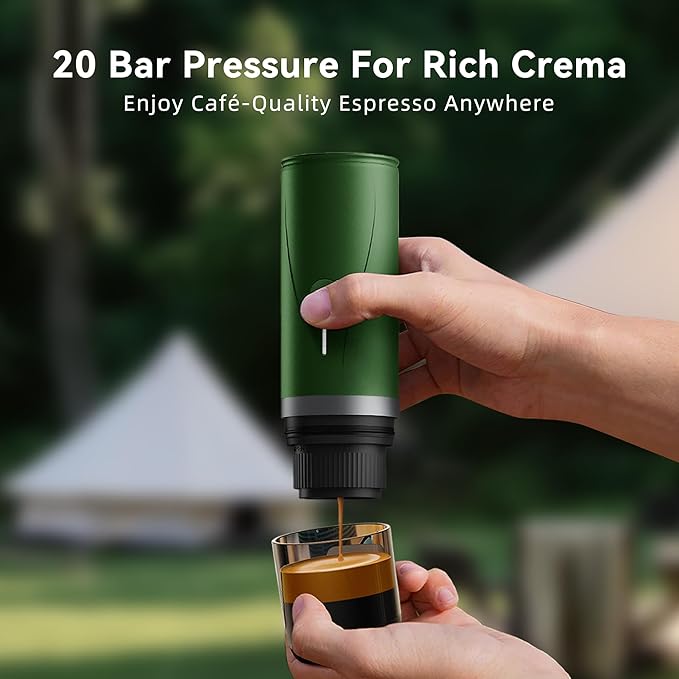 Portable Espresso Maker,Self-Heating Electric Mini Coffee Machine,Up to 20-Bar Pressure,Compatible with NS Capsules & Fine Grind,Coffee Maker for Outdoor Camping,Hiking,RV & Car/Air travel(Cream)