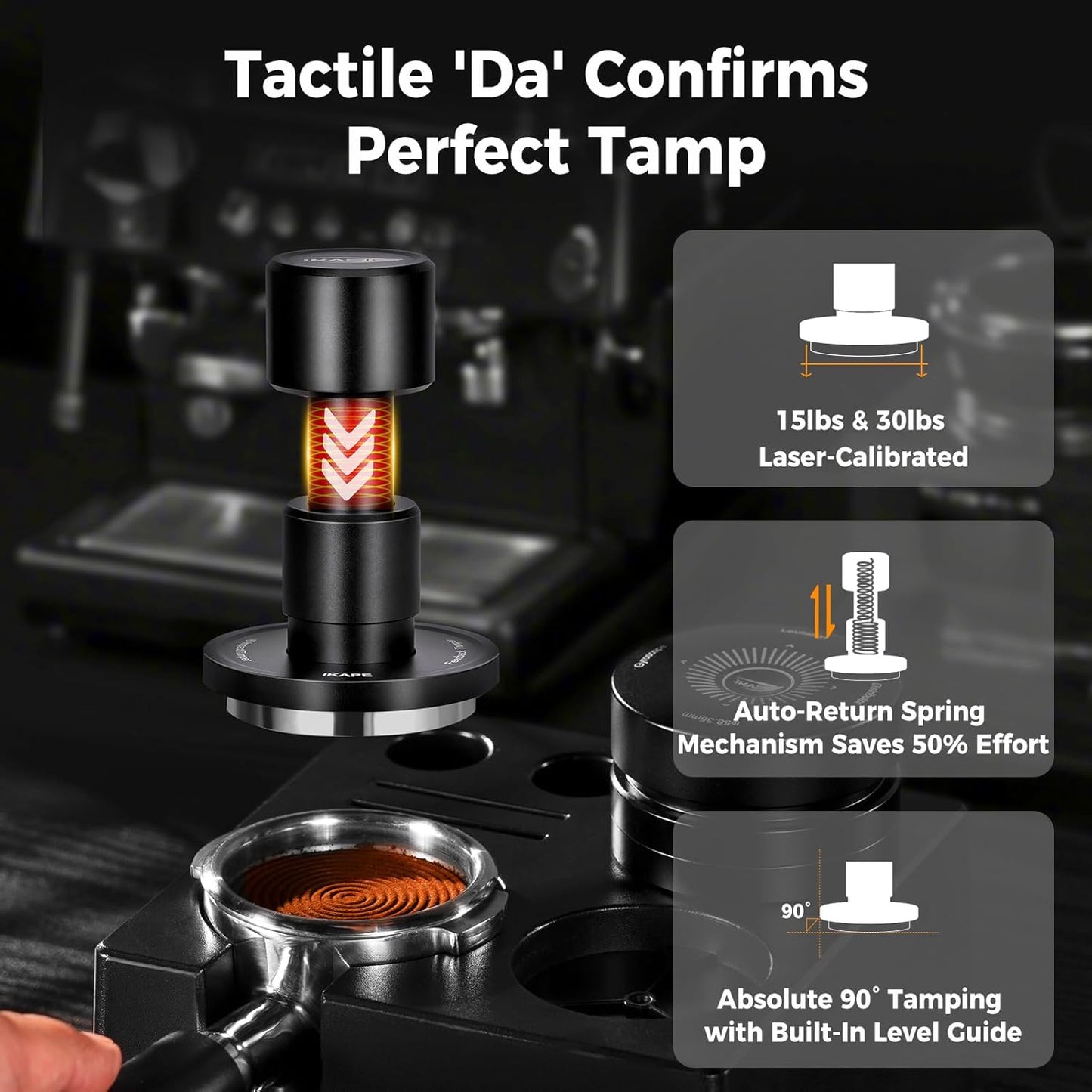 IKAPE 58.35MM V6 Impact Espresso Tamper with Sound Feedback, 15lb/30lb Interchangeable Springs, Espresso High Tamper with Triple-spring System, Fits Over 58mm portafilters