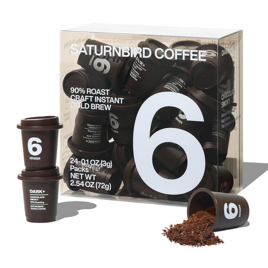 SATURNBIRD Coffee Instant Cold Brew, French Roast, Bold & Intense Blend of 100% Specialty Arabica, Enjoy Hot or Cold, Freeze Dried Iced Coffee, 24 Single Servings for Home, Travel, Office (NO.6)