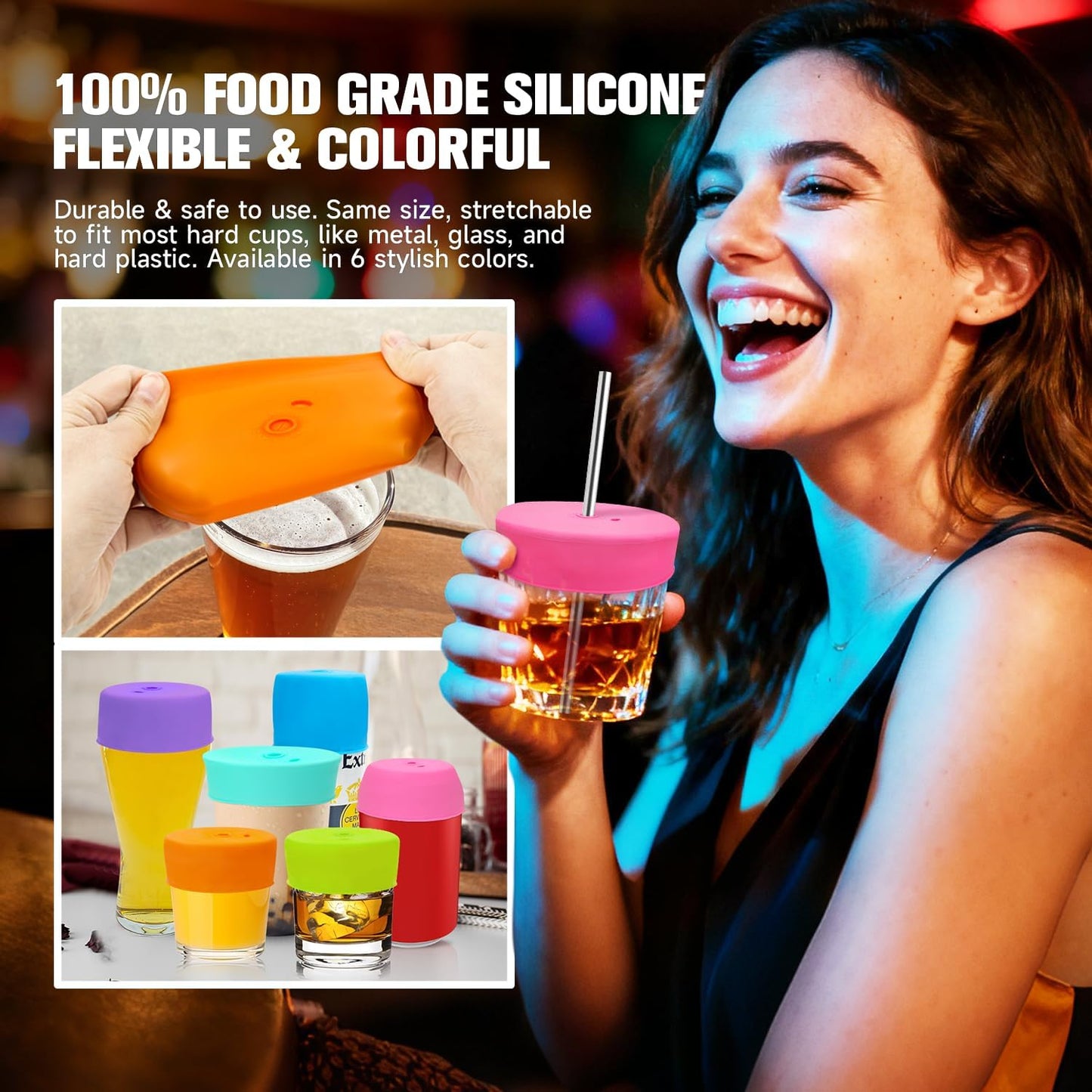 Drink Protection Cover | 100% Silicone and Reusable, Perfect for Parties, Bars or Clubs, Fits All Cup Sizes | Stop Worrying About Beverage Safety (6 Colors)
