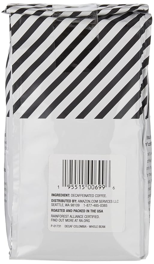 Amazon Fresh Decaf Colombia Whole Bean Coffee, Medium Roast, 12 Ounce (Pack of 3)