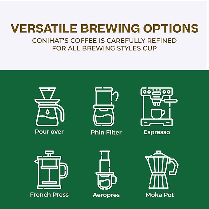 Conihat Whole Bean Coffee - Vietnamese Premium Arabica & Robusta Blend, Dark Roast, Dark Chocolate & Roasted Nut Notes, Bold & Long Aftertaste, Low Acid, Single Origin, Hand-Picked, 16 Oz Bag