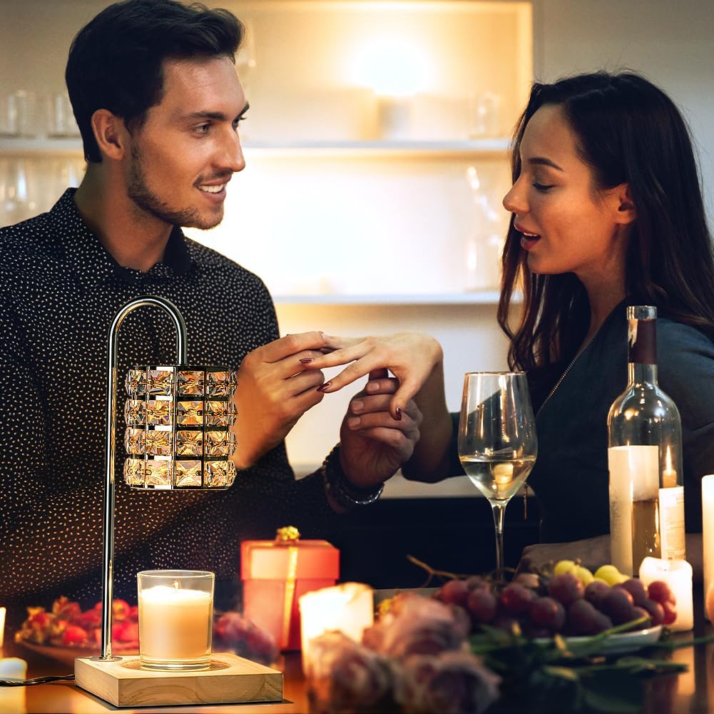 Electric Candle Warmer Lamp with Timer, Wax Melt Warmer, Gifts for Mom Women, Gold Aesthetic Room Home Decor Cozy House Warming Gifts, Vintage Square Diamond