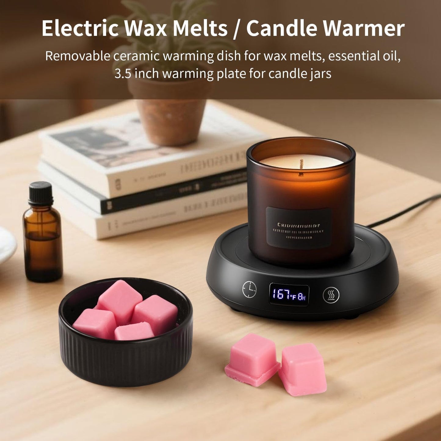 Wax Melt Warmer 3-in-1 Candle Warmer with Timer, Electric Scented Wax Melter Fragrance Wax Cube Burner for Home Bedroom Office, 8H Auto Shut Off 3 Temperature Setting (Black)