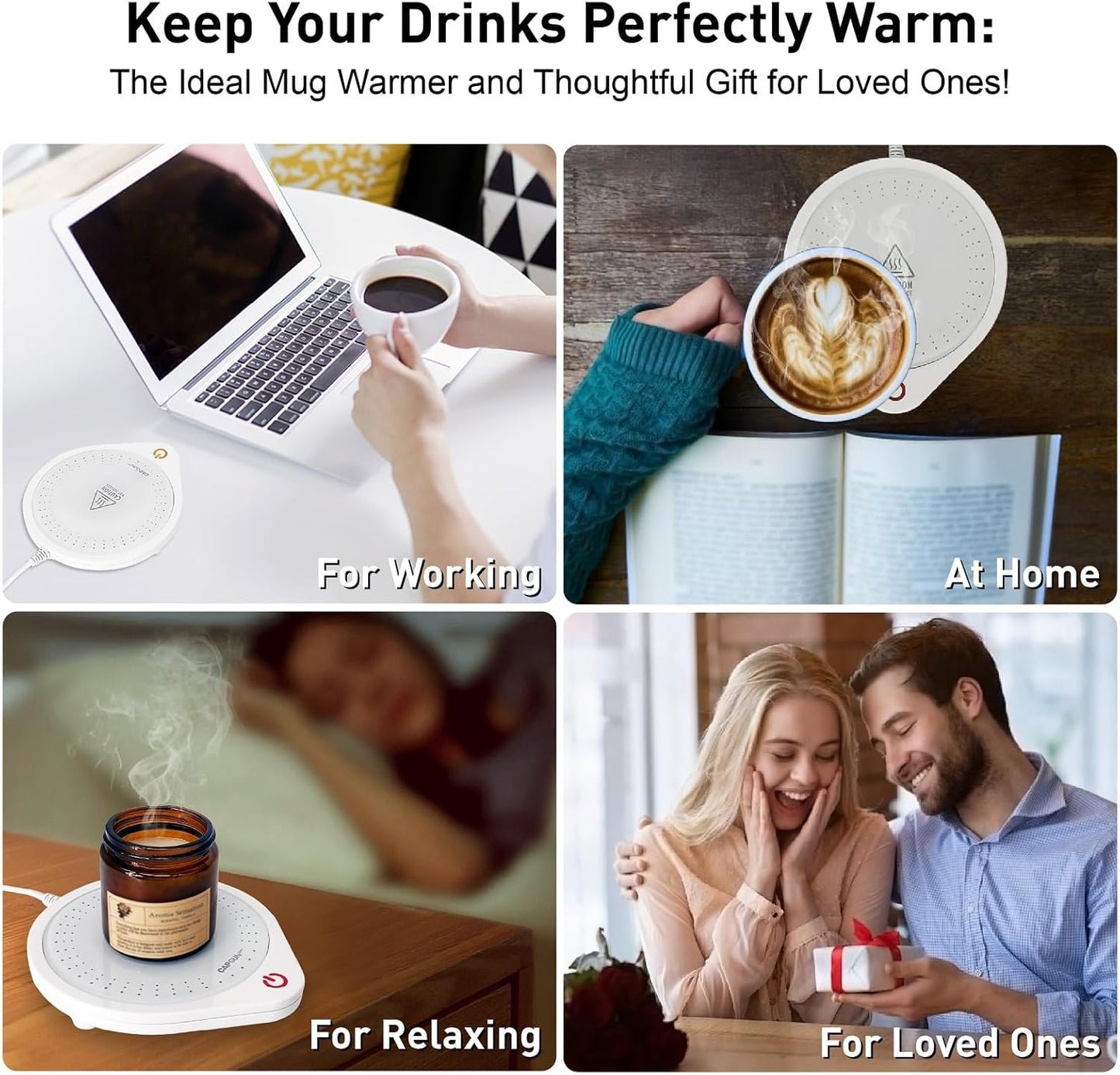 Electric Coffee Mug Warmers for Desk, 75℃ Precision Heating & Auto Shut Off, Spill-Proof Cup Warmer for Coffee/Tea/Milk/Hot Chocolate (White)