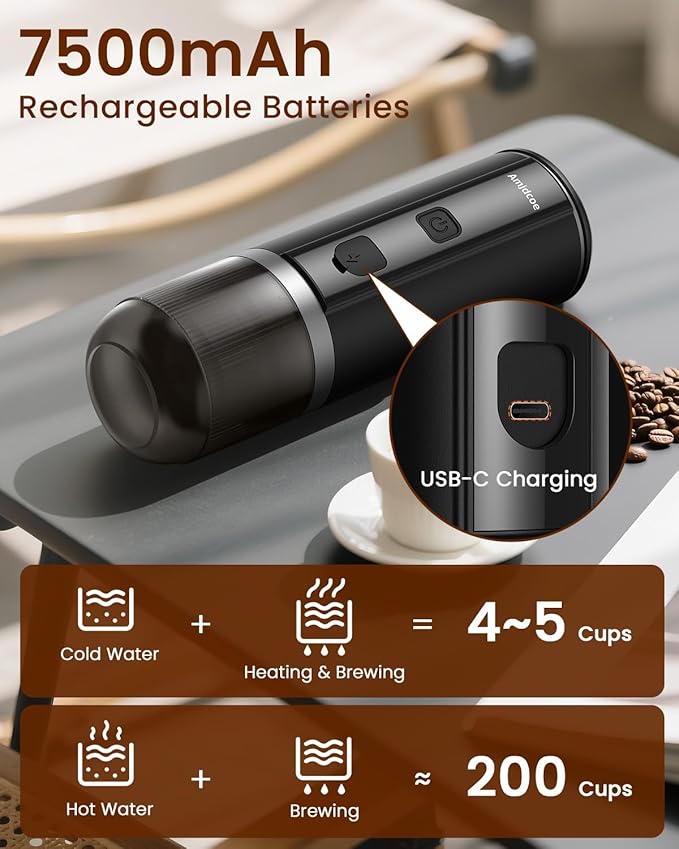 Portable Espresso Maker, 20 Bar Electric Espresso Machine for Travel, Camping, Rechargeable USB-C Mini Coffee Maker for NS Capsule Pods and Ground Coffee, Matte Black