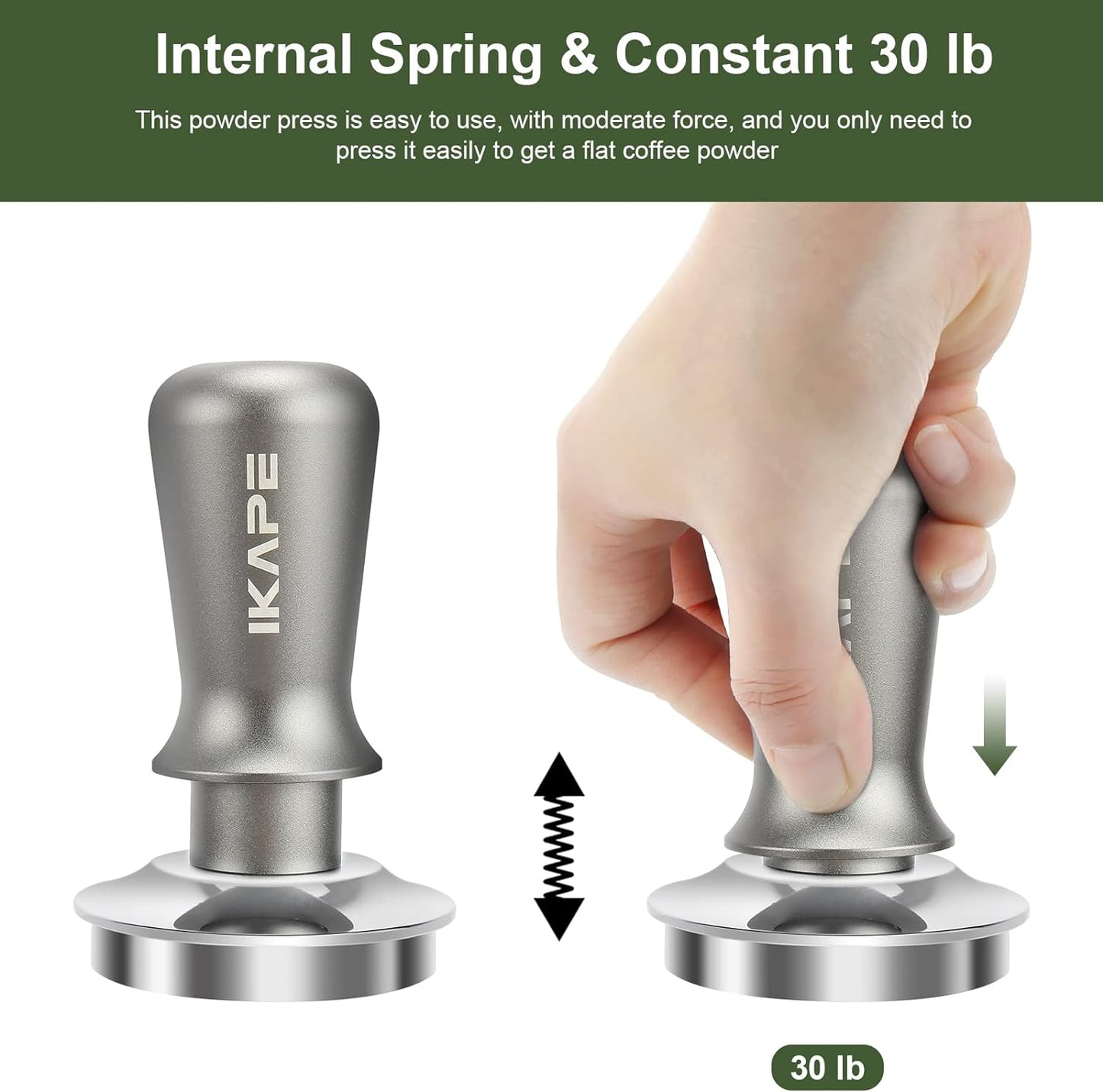 IKAPE 53mm Espresso Tamper, Premium Barista Coffee Tamper with Calibrated Spring Loaded, 100% Flat Stainless Steel Base Tamper Fits for Breville Series 54mm Portafilter Basket