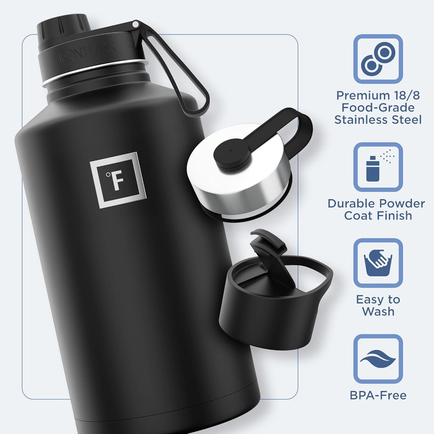 IRON °FLASK Camping & Hiking Hydration Flask with 3 Lids - Stainless Steel, Double Walled & Vacuum Insulated Water Bottle - Leak Proof & BPA Free (Bubble Gum, Spout - 64 oz)
