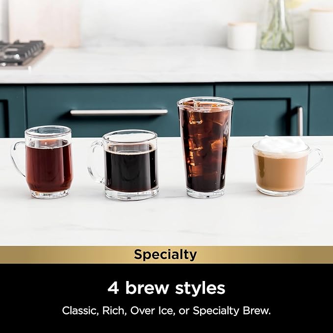Ninja Single-Serve Coffee Maker, Pods & Grounds, 4 Brew Styles: Classic, Rich, Over Ice, Specialty, Compact, Frother, 6-24 oz Brew Sizes, Travel Mug Friendly, Gray, PB050