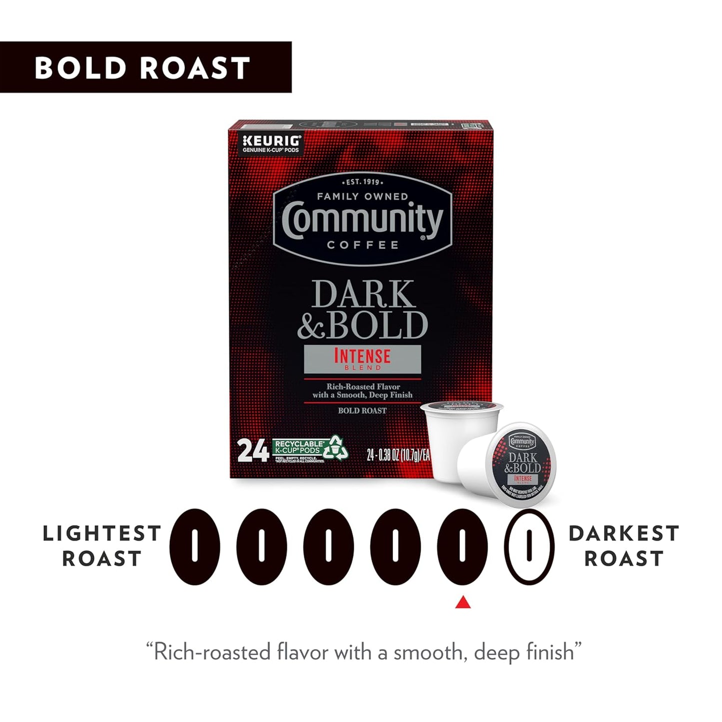 Community Coffee Dark & Bold Intense Blend 12 Count Coffee Pods, Dark Roast Compatible with Keurig 2.0 K-Cup Brewers, 12 Count (Pack of 1)