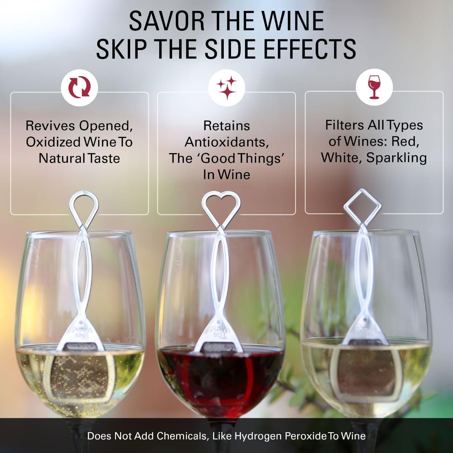 PureWine Wine Wands Purifier, 30 Wine Filters Remover Histamines Sulfite - May Reduce and Alleviate Wine Allergies & Sensitivities - Restores Taste, Perfect Wine Pour, Gifting, Holiday (30 Pack)