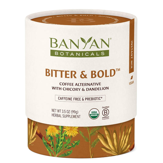 Banyan Botanicals Bitter & Bold – Organic Caffeine-Free Herbal Coffee Alternative – Milk Thistle, Chicory, and Dandelion Coffee Alternative – 3.5 oz, 16 servings – Fair for Life, Non-GMO, Vegan