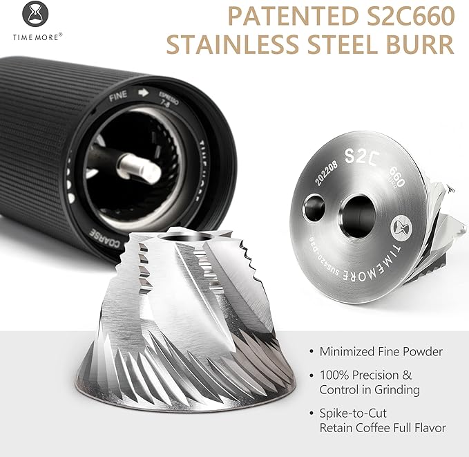 TIMEMORE Manual Coffee Grinder Chestnut C3S Max, Hand Coffee Grinder with Foldable Handle, Stainless Steel S2C Conical Burr Coffee Grinder, Adjustable Grind Setting for Espresso to French Press, Black