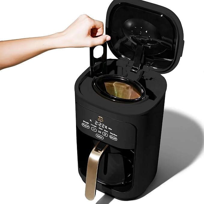 Beautiful by Drew Barrymore 14-Cup Programmable Drip Coffee Maker, Touch-Activated Display, Fast 14-Min Brew, Bold Strength, Keep Warm 4 H, Gold Filter (Black Sesame)
