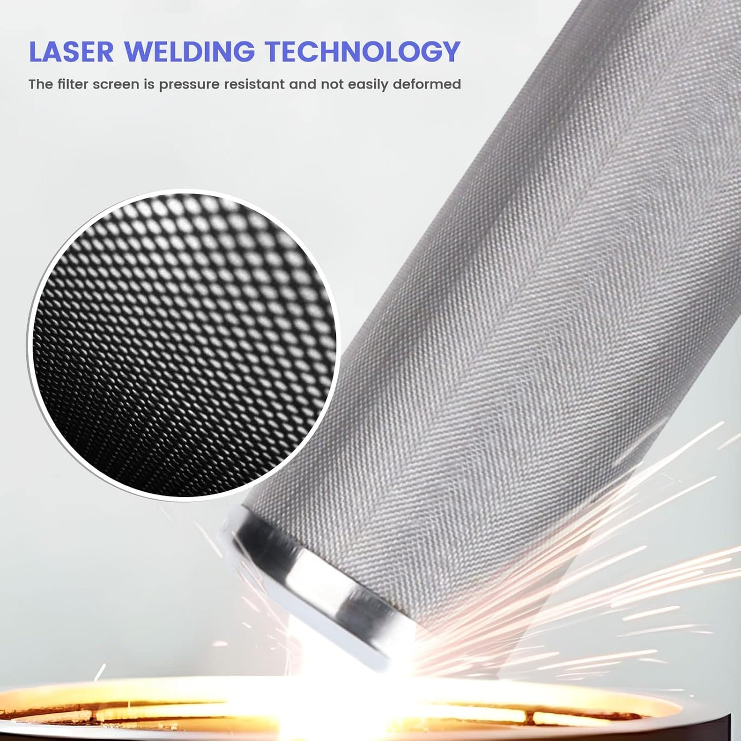 Amwater Stainless Steel Cleanable Wire Mesh Filter Cartridge 10”Length,2.5"OD(10 Micron)