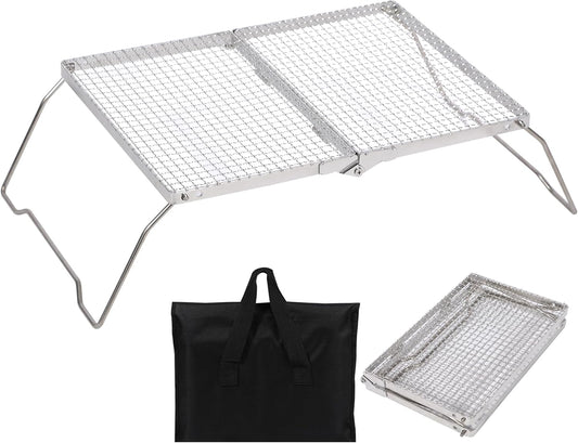 REDCAMP 17" Large Folding Campfire Grill with Mesh, 304 Stainless Steel Grate, Heavy Duty Portable Camping Grill with Carrying Bag for Outdoor Cooking BBQ