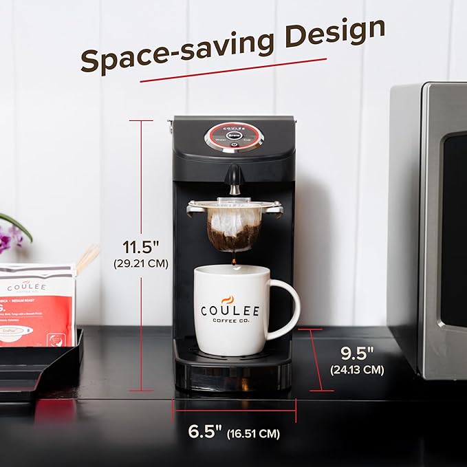 SWIRL Single Serve Coffee Maker, Electric Kitchen Appliances, Use with Cups or Mugs, Includes 20 EcoPour Compostable Coffee Filters, Automated Pour Over, Black, Variety Pack