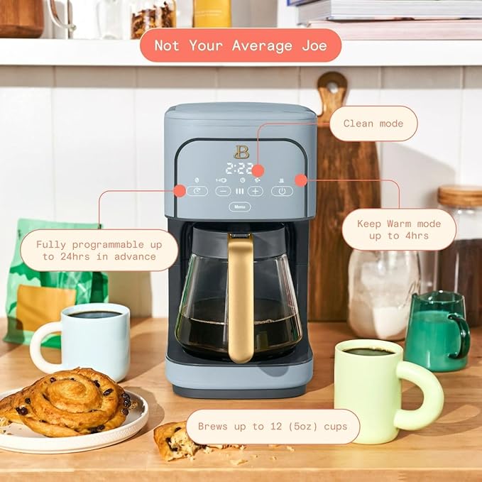 Beautiful 12-Cup Programmable Coffee Maker – Auto Brew, Digital Timer, Glass Carafe (Cornflower Blue)