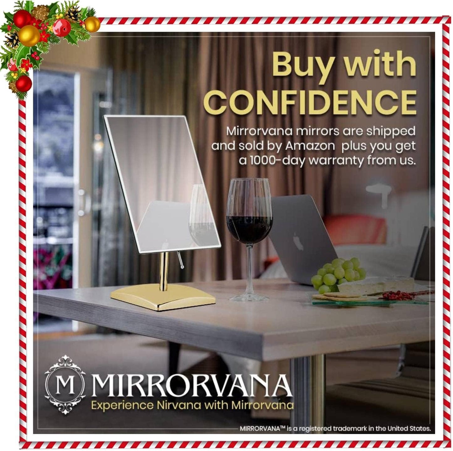 MIRRORVANA Large Free Standing Mirror - Frameless, Gold-Plated, Beveled Design for Desk, Retail Counter, Bathroom and Vanity Dressing Table (9.8" x 7")