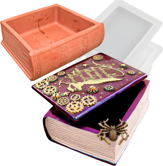 Wehous Resin Box Mold with Lid Book Shape Storage Box Silicone Molds for Epoxy Resin Concrete 3D Candle Holder Jewelry Trinket Container Succulent Plant Pot Mold DIY Art Casting Craft Home Decor