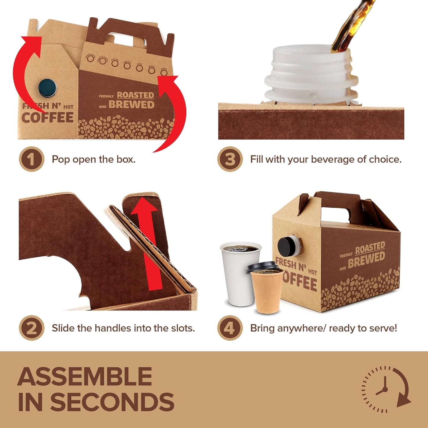 Stock Your Home 96 oz Disposable Coffee Box Dispensers (15 Pack) – Insulated Beverage Server with Handle, Cardboard Coffee Carrier for Hot or Cold Drinks, To Go Boxes for Takeout & Events