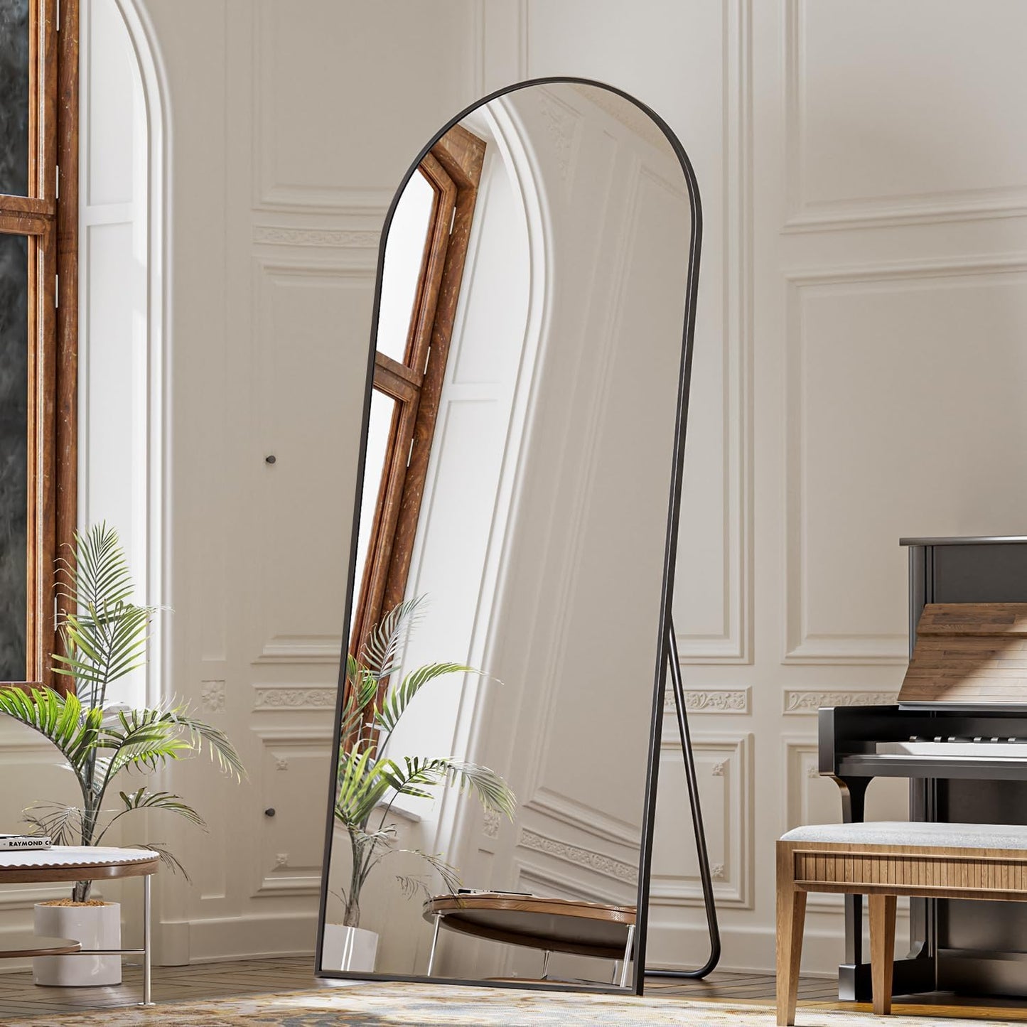 VooBang 24 x 65 inch Arched Full Length Mirror, Black Arch Floor Mirror Full Length with Stand, Full Body Standing Mirror for Living Room, Bedroom, Hanging or Leaning Against The Wall