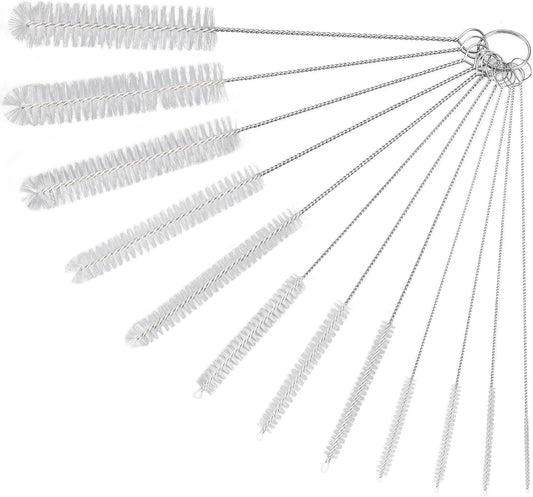 Straw Cleaner Brushes Sets, 12 Pieces 8.2 Inch Botthle Cleaning Brush and Nylon Tube Brush Brush Kit for Sippy Cup, Tumbler, Water Bottle, Drinking Straw (White)