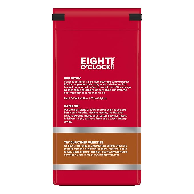 Eight O'Clock Coffee Hazelnut Whole Bean Coffee, Medium Roast, 11 Ounce (Pack of 6) - Buttery, Smooth & Nutty