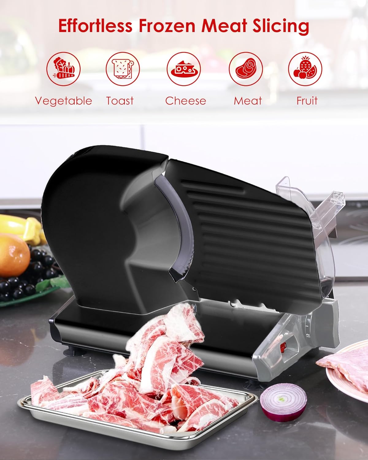 TOOGOOD 8.7" Meat Slicer, Electric Food Slicer Machine with Removable Stainless Steel Blade, Deli Food Slicer for Home Use, Slicing Frozen Meat,Hard Cheese, Ham and Deli, Black