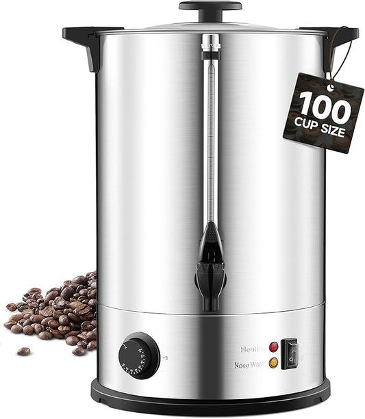Commercial Coffee Urn 100 Cup - Large Coffee Maker Machine, Hot Beverage Coffee Percolator Dispenser With Double Wall Stainless Steel, Water Urn for Event, Quick Brew, Temperature Control(15L)