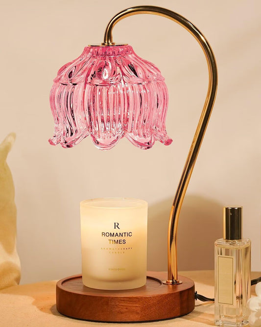 Pink Candle Warmer Lamp with Timer, Dimmable Candle Lamp Warmer, Birthday Gifts for Women Mom, House Warming for New Home Decor, Lotus Wax Melt Warmer for Jar Candles